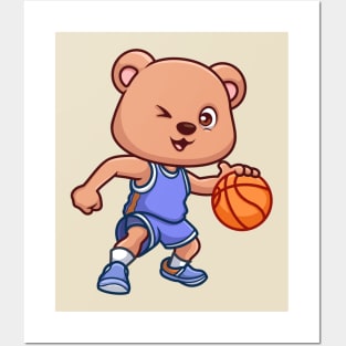 Basketball Bear Cute Cartoon Posters and Art